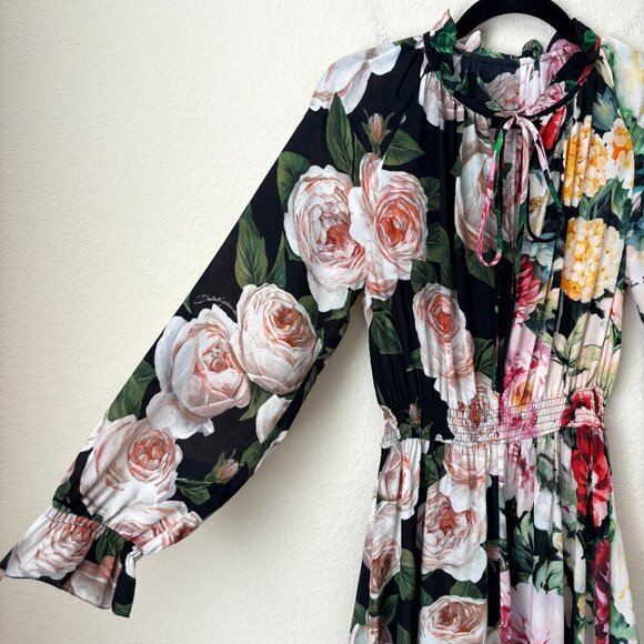 Dolce & Gabbana Silk Mixed Floral Print Long Sleeve Midi Dress - Picture 6 of 16